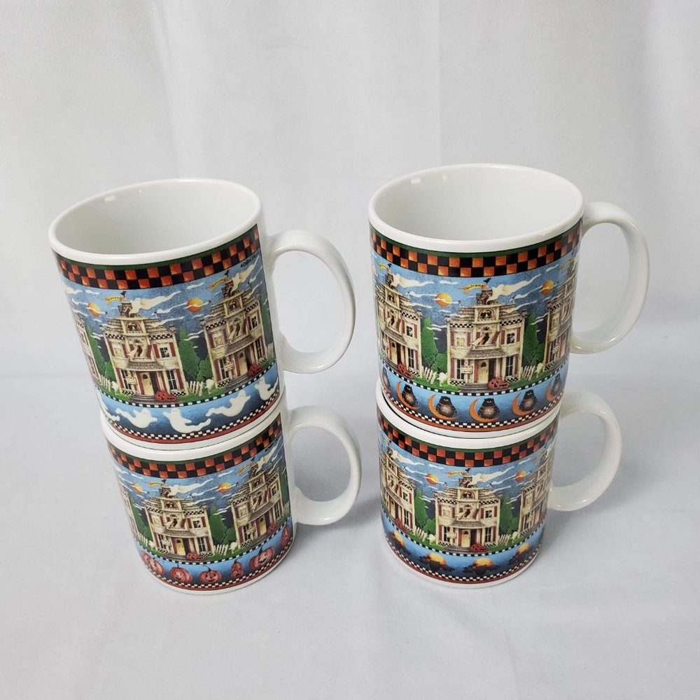 Vintage Sakura Debbie Mumm Haunted House Mugs Set of 4 2000 - Picture 4 of 9
